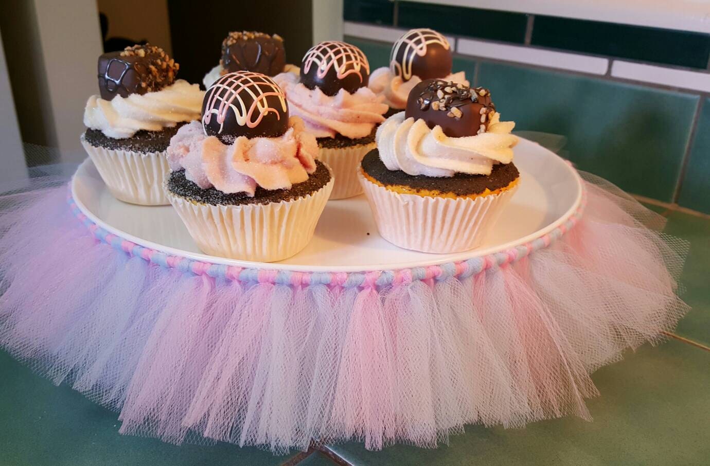 CAKE STAND TUTU Pink Blue gender reveal cupcake tulle skirt