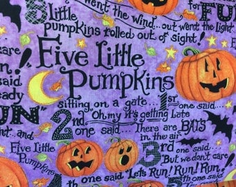Five Little Pumpkins Halloween fabric, Halloween fabric, fall fabric, story fabric, pumpkin fabric, Susan Winget