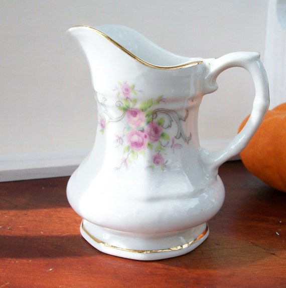 Vintage Mini Porcelain Pitcher Creamer Pink Cascading Roses