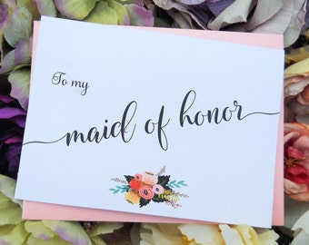 MAID of HONOR CARD, Wedding Party Cards, Maid of Honor Thank You Card, Maid of Honor Gift, Wedding Day Cards, Wedding Thank You Cards