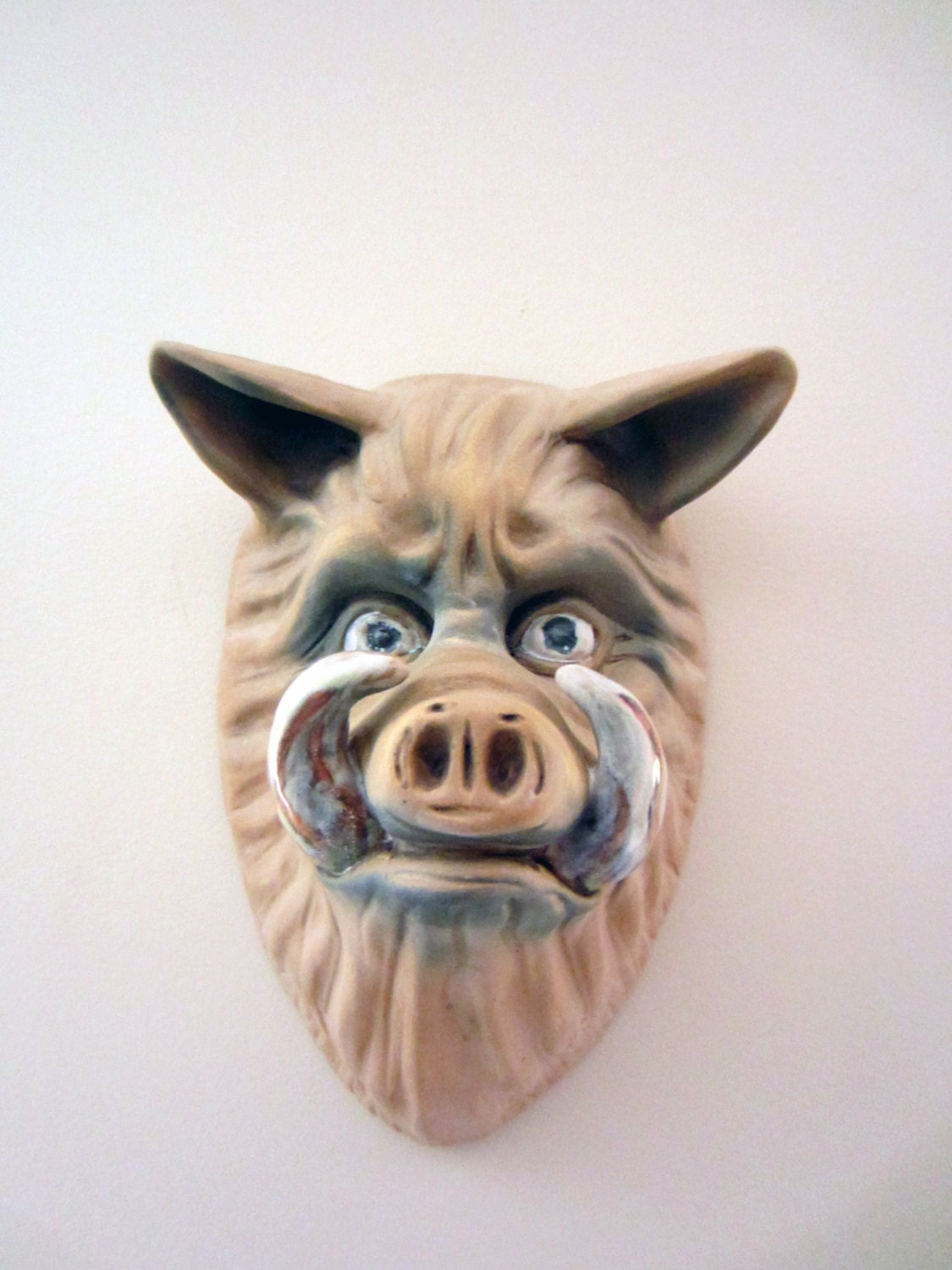 Hog Wild Hog Head Wall Piece. Ceramic Sculpture. Pop