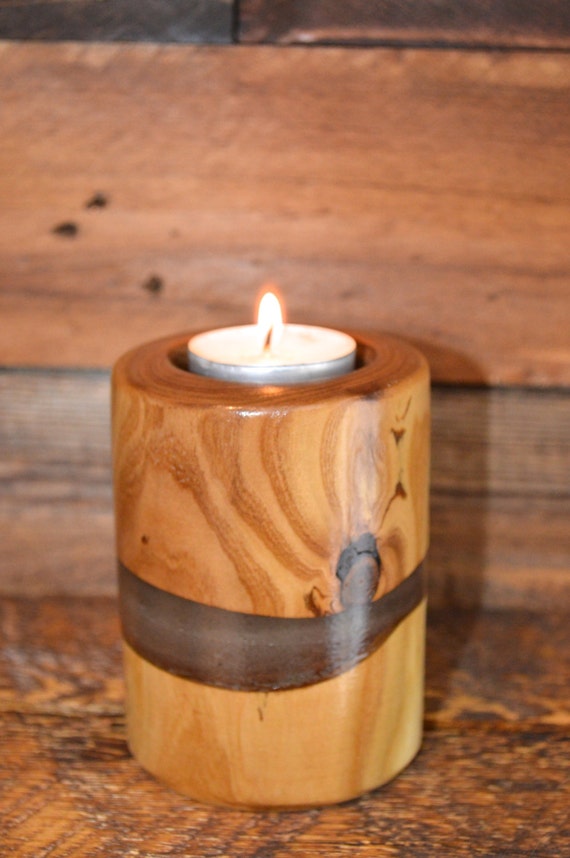 Items similar to Olive Wood Candle Holder with Epoxy Inlay on Etsy