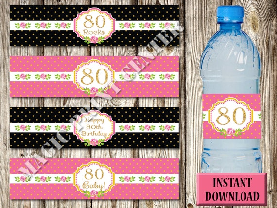 80th-birthday-water-bottle-labels-celebration-french-pink