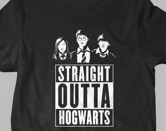 New Straight Outta Hogwarts Funny Compton Potter Shirt Wizard Fine Cotton Jersey Mens and Ladies Womens T-Shirt Unisex Adult Sizes