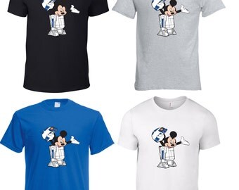 Unisex Star Wars Awaken R2D2 Mickey Mouse Ear inspired Disney Fun Gift T SHIRT