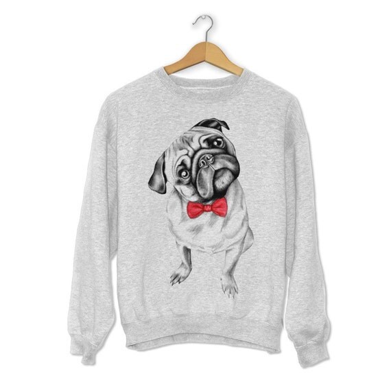 Pug dog sweatshirt Women's Grey by FavouriteIdeasForYou on Etsy