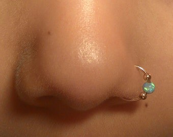 tvertx4hopes Turquoise Blue Opal Beaded Cartilage Hoop, Opal Nose Hoop, Septum Nose Ring Hoop, Helix Daith Orbital Piercing, Seamless Hoops