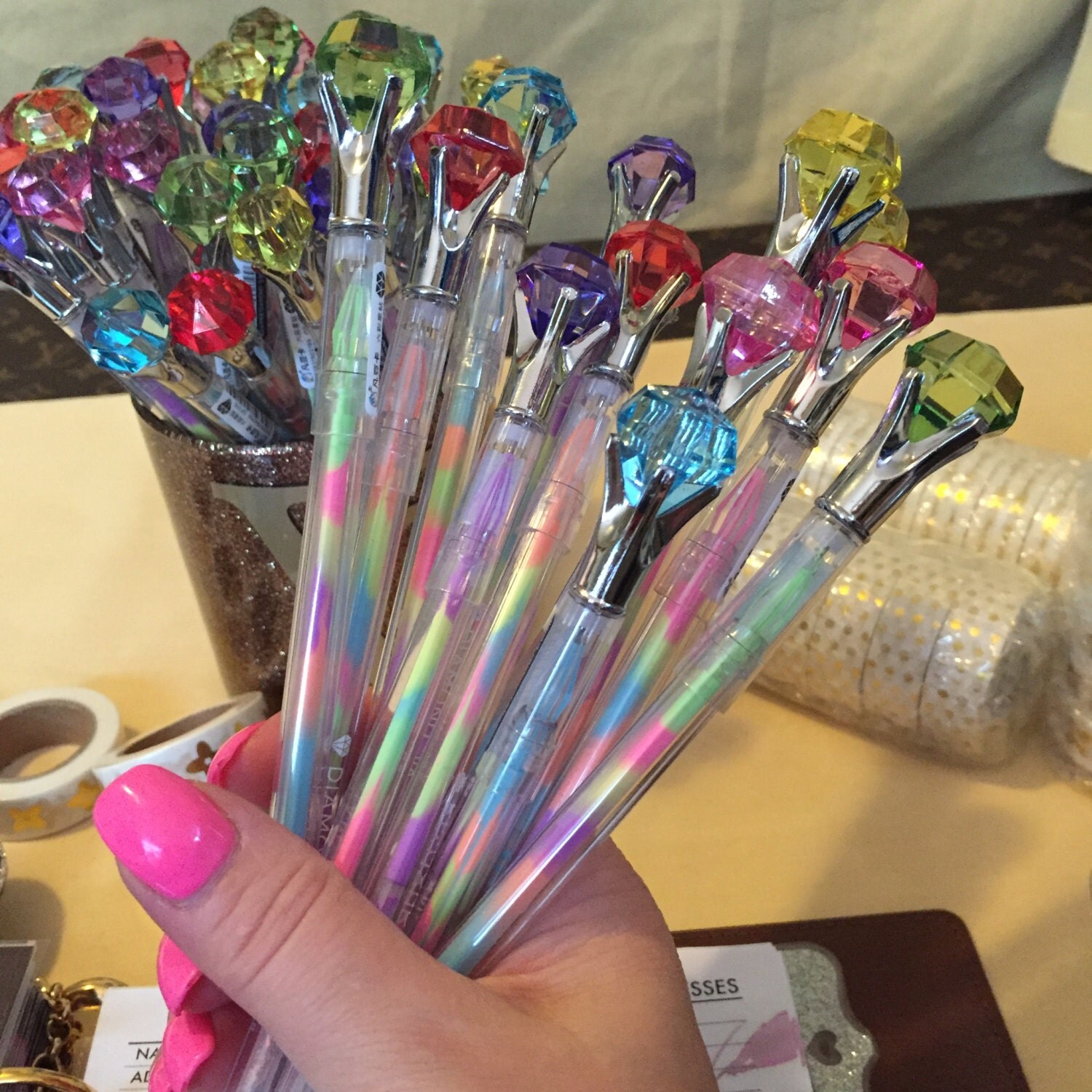 Diamond Jewel Topper Pen Rainbow Gel Ink