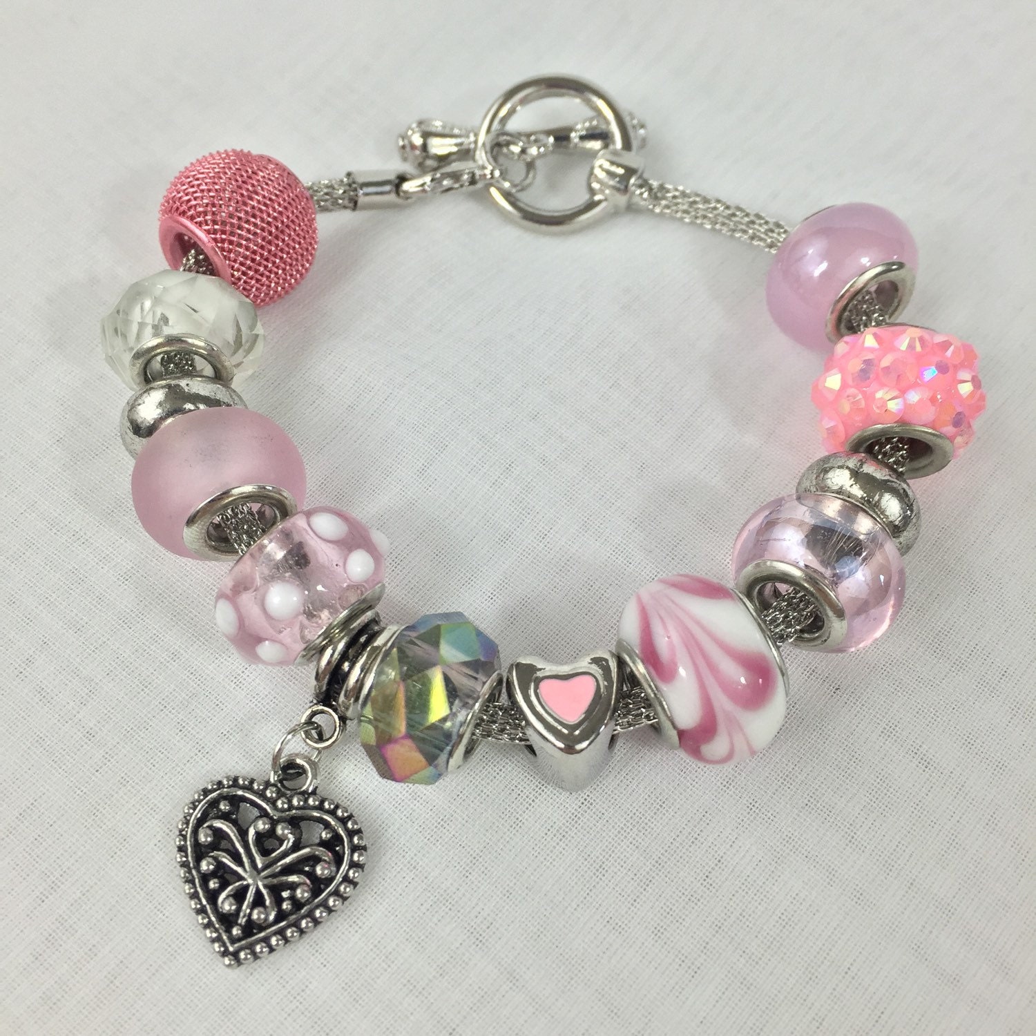 Beaded Heart Charm Bracelet
