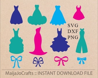 Dresses and Bows SVG file DXF, PNG clipart, Cutting Machine Files Silhouette Cameo Cricut designs Svg Cutting Template Digital File Vector