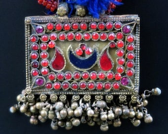 KUCHI TRIBAL JEWELRY - Ornate Blue Crescents Vintage Necklace