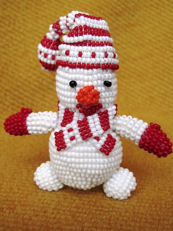 snowman bead snowman figurine bead beaded figurine Christmas