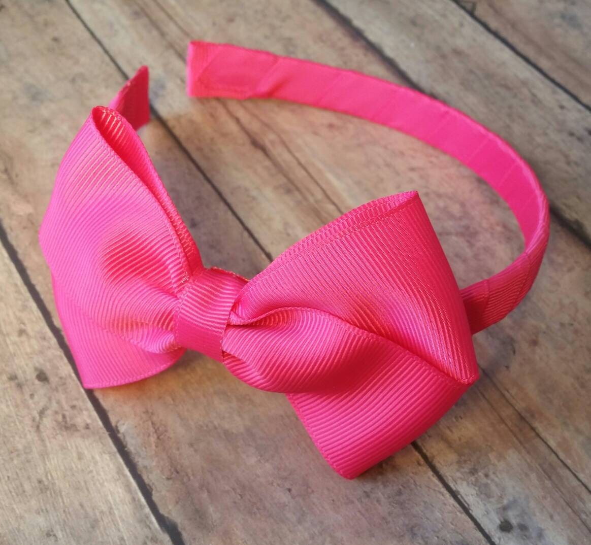 Hot Pink Bow on Hard Headband Large Hot Pink Bow Ribbon