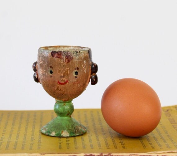 Vintage wood egg cup egg holder little girl by