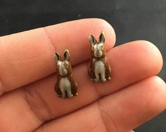 Adorable Silver and Brown Bunny Rabbit Earrings