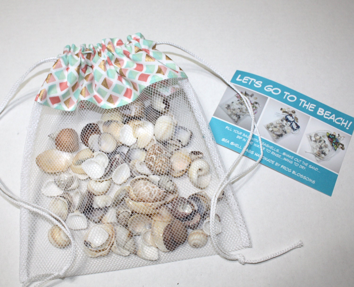 Sea Shell BagsDrawstring SeaShell BagsCoral Aqua Gold Beach