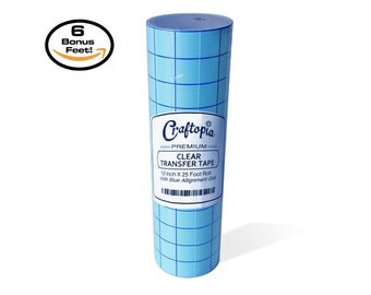 Craftopia's 12"x25 FT CLEAR Transfer Paper Tape Roll w/ Blue Alignment Grid