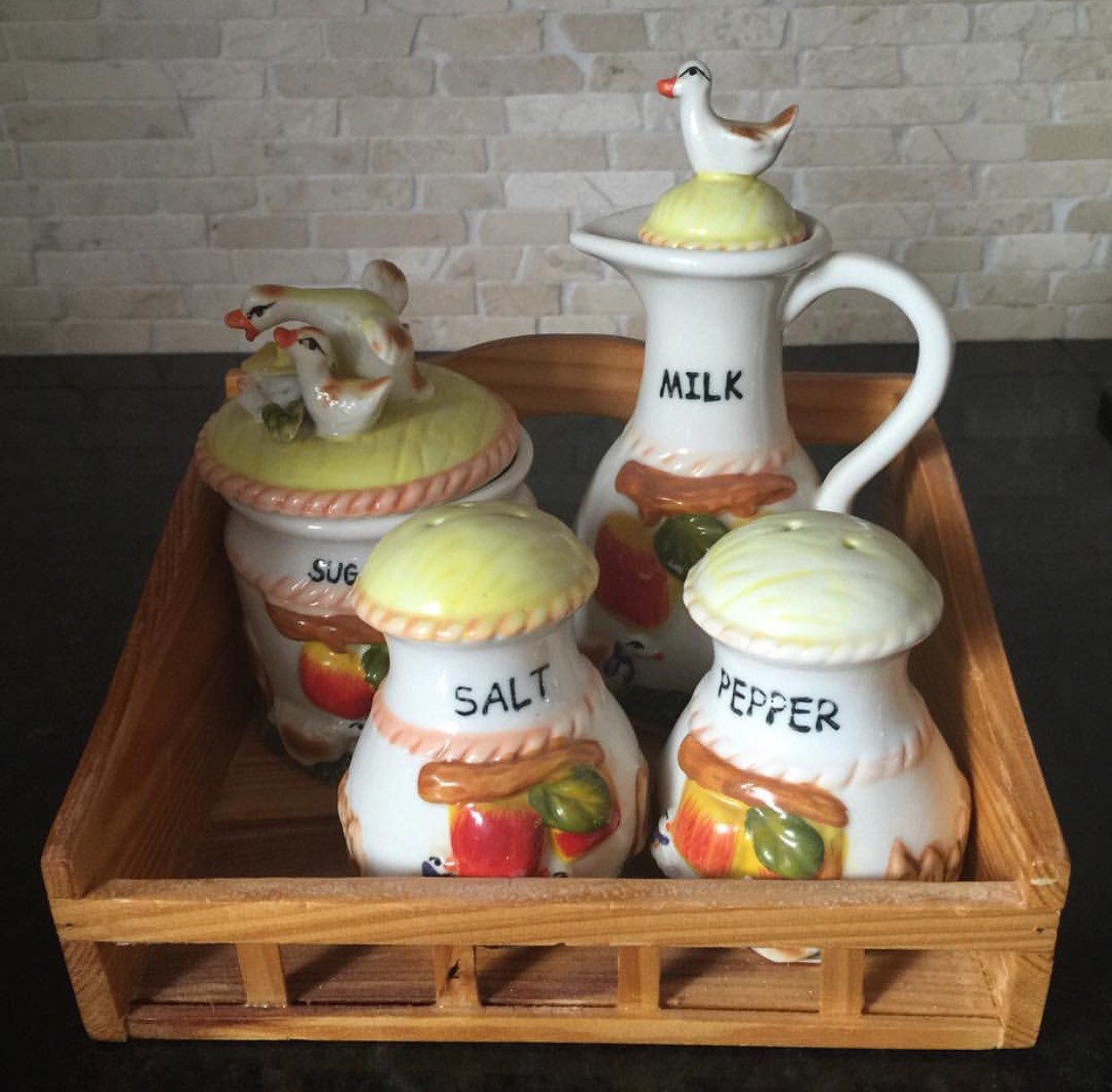 5 pc set vintage salt and pepper shakers as well as