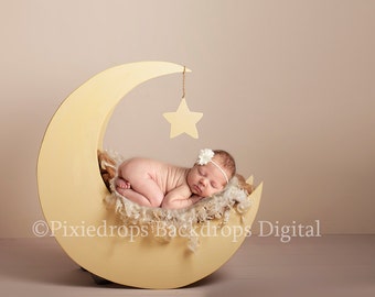 Newborn Moon Prop, Digital Backdrop, Newborn Digital, With Cream Toned Backdrop and Brown and Cream furs, Moon Prop