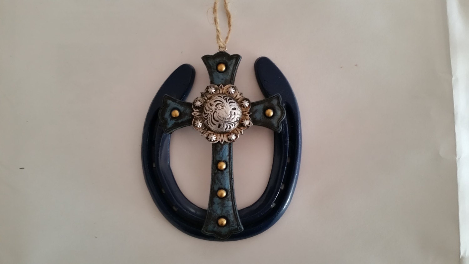 Rustic Horseshoe With Cross Ornament by WesternSkyDecor on Etsy