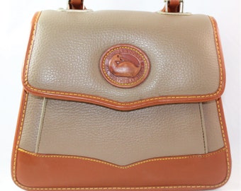 Vintage Dooney and Bourke Handbag, Top Handle, Taupe, Designer Handbag, Letter Carrier, Messenger, 313279