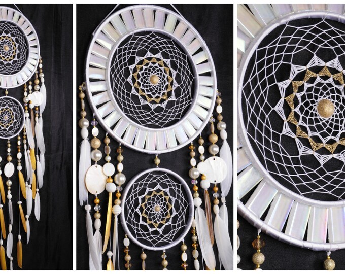 NOW Dreamcatcher White gold mosaic Dream Catcher Large Dreamcatcher New Dream сatcher gift idea pearlescent dreamcatcher boho dreamcatcher