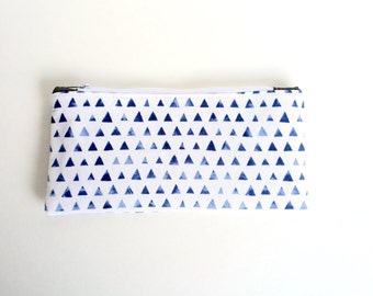 Blue and White Triangle Pencil Case Pouch