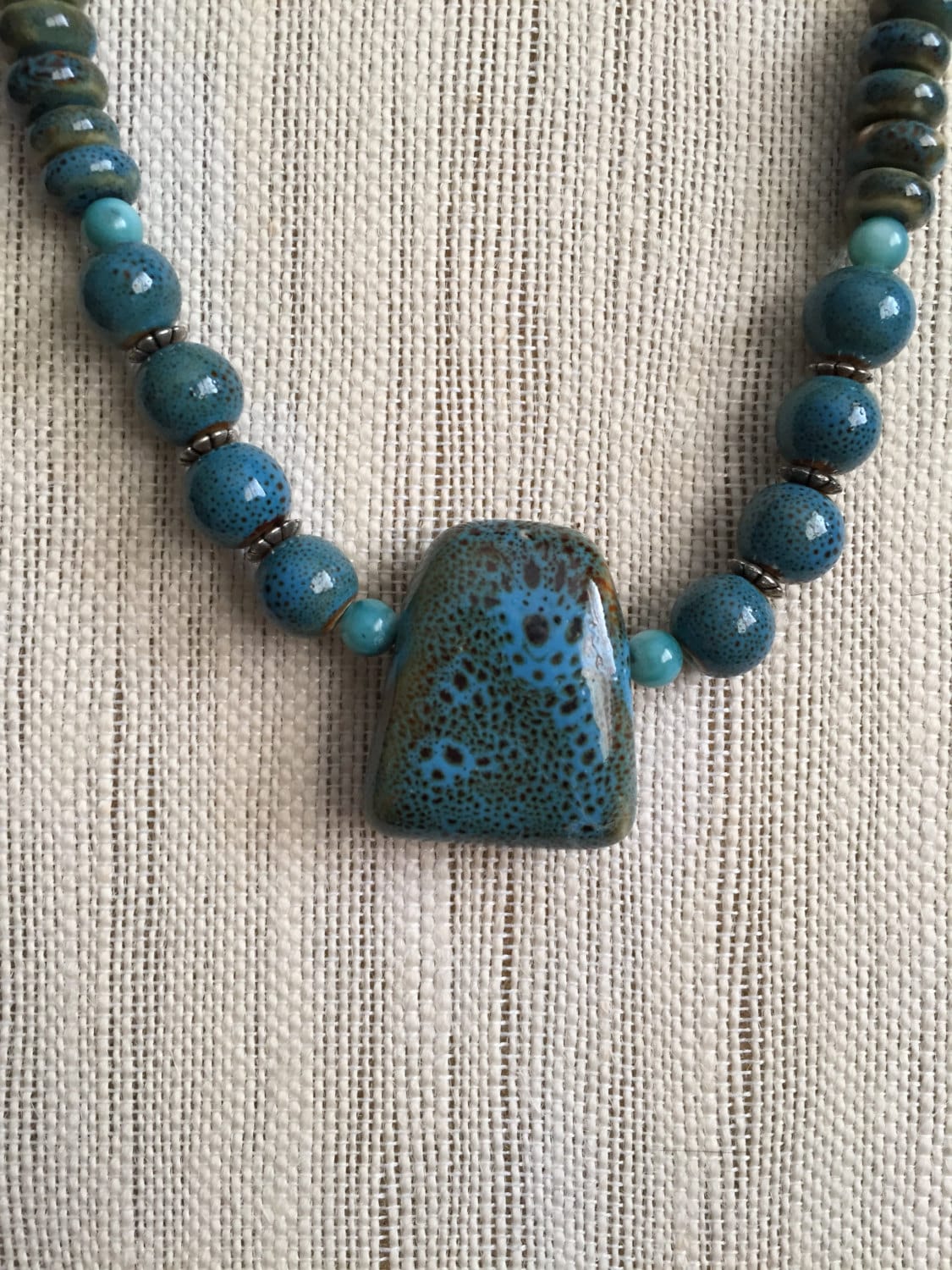 Turquoise Ceramic Necklace by BeadingByDianne on Etsy