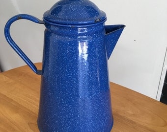 Vintage Cobalt Blue Graniteware Enamelware Kettle from Germany-Great for Camping or Rustic Decor