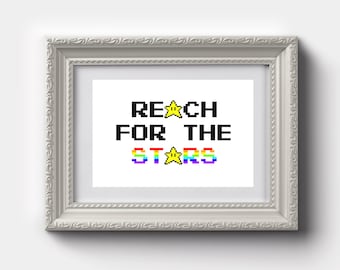 Pixel Art Print, 'Reach For The Stars', Matt White, Retro Art Print, Inspirational, Star Rainbow Digital Art