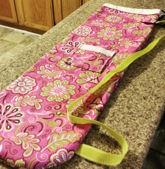 Pink and Yellow Flowery Yoga Mat Bag with a Pocket by OhSewYoga
