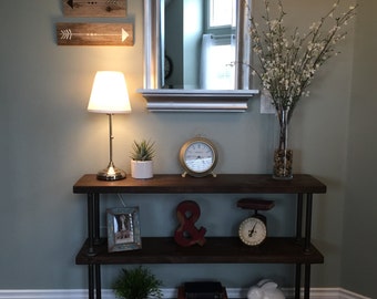Industrial Pipe Shelf : Handmade Reclaimed Wood Console Table w/ Metal Pipe Supports For a Warm Industrial Look - 3 Shelf Version