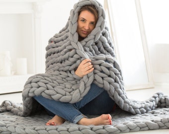 SUMMER SALE ! Chunky Knit Blanket, Super Chunky Blanket,Arm Knit Blanket,Merino Wool Blanket,Giant Knit blanket,Birthday gift