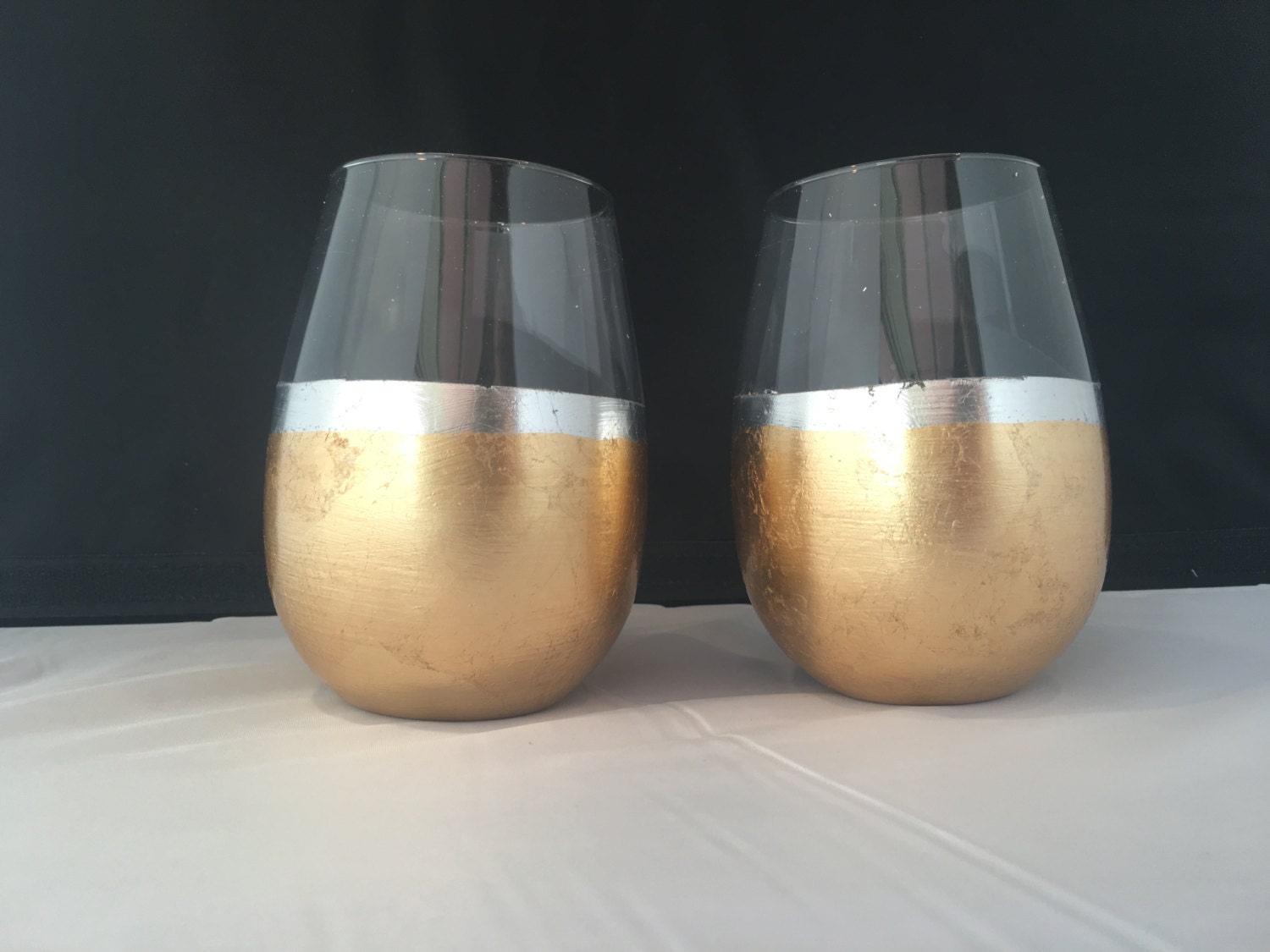 Double Dipped Stemless Wine glasses Silver under Gold or