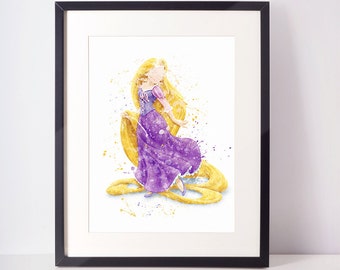 Rapunzel Print, Tangled Disney Watercolor, Rapunzel Art Print, Nursery Wall decor, Watercolor Print, Disney Princess Rapunzel Poster
