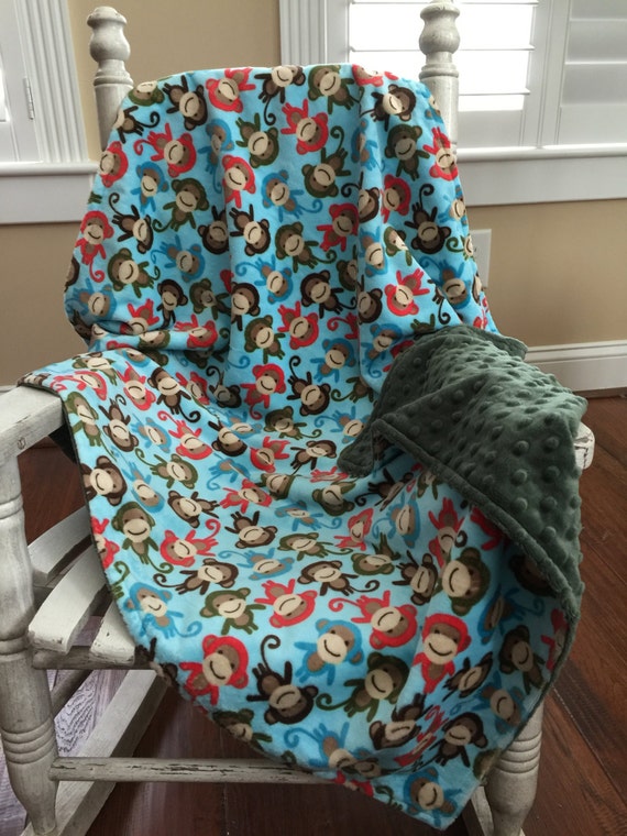 Monkey Baby Receiving Blanket / Monkey Minky Blanket / Soft