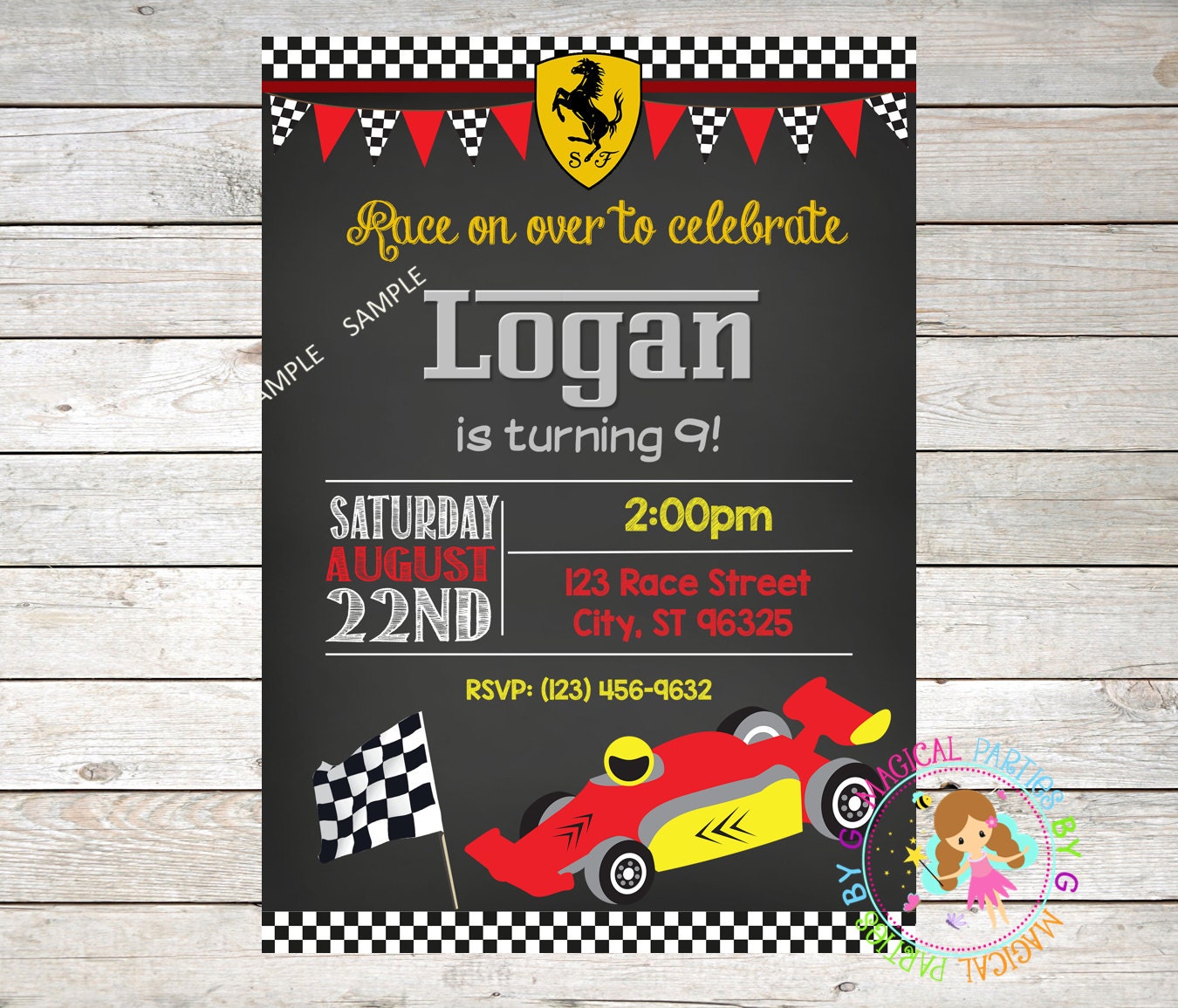 Ferrari Car Birthday Invitation Ferrari Party by MagicalPartiesbyG