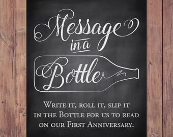 Rustic Wedding Guest Book Sign - Message in a bottle anniversary printable wedding sign - 8x10 - 5x7 - 11x14