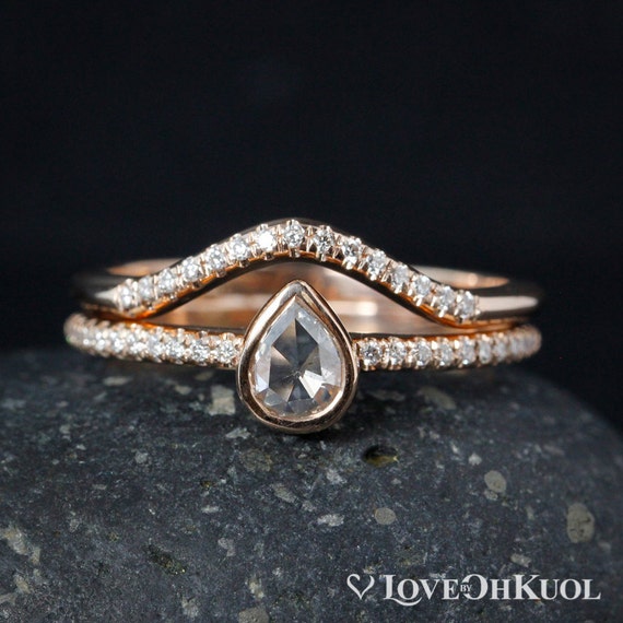  Rose  Gold  Teardrop  Diamond Ring  Curved Wedding  by lovebyohkuol