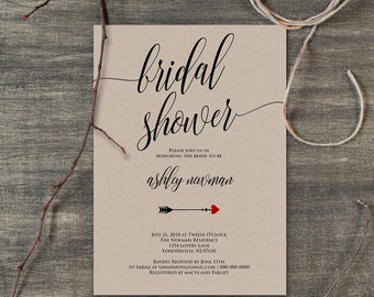 Rustic Bridal Shower Invitation, Editable Kraft Wedding Shower Invite Template, Instant Download, Printable Shower Invite, PDF File #110BS
