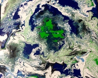 Acrylic fluid-Distant Earth greens and blues