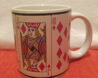 Vintage Trisa Stoneware and Microwave Safe Poker Card Coffee Mug Cup Diamonds Made in China