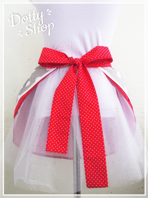 Retro half apron Red and gray aprons Polkadots apron Womens