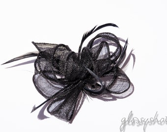 Black Looped Feather Fascinator Hair Clip