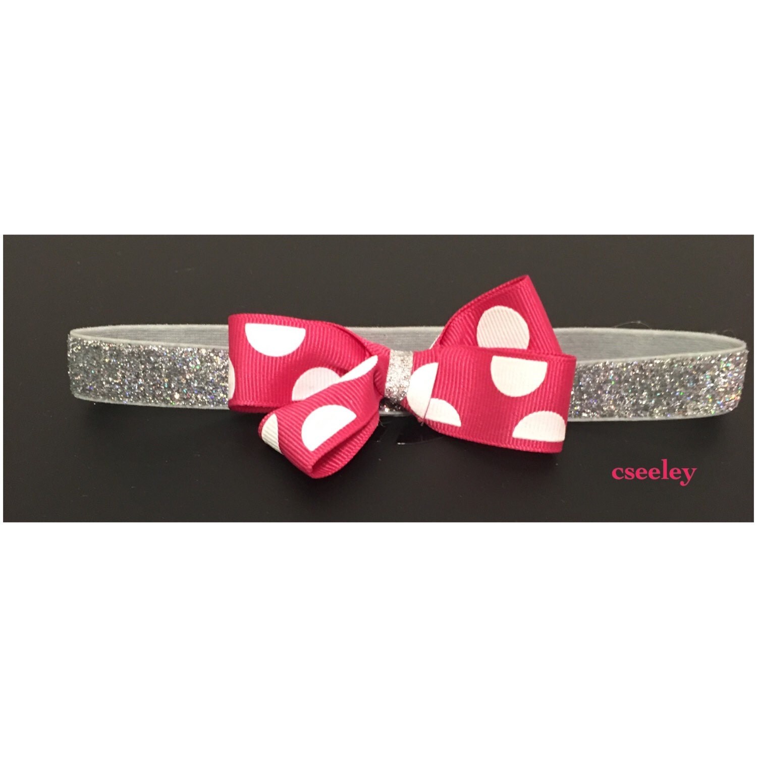 Pink polka dot silver sparkly headband. Premie newborn all