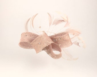 SOLD!!! Beige Fascinator with Feathers and Crystals