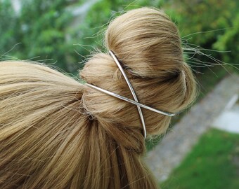 Cross Hair Clip Arm Bracelet, Sterling Silver Hair Bun Cuff, Circle Hair Slide, Hair Bun Holder Bun Cage, Unusual Hair Jewelry, Women Gift