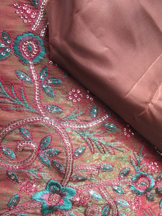 Sari fabric material embroidered sequined sheer silk satin