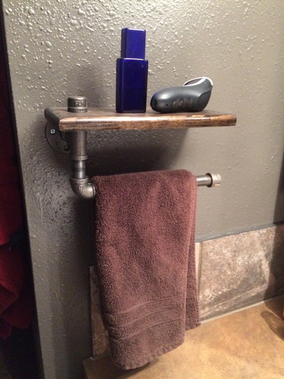 Steel Pipe Towel Rack with Shelf by BradBuiltDesigns on Etsy