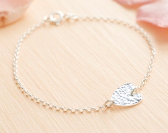 Silver Heart Bracelet - Delicate Heart Bracelet - Heart Chain Bracelet - Sterling Silver Bridesmaid Bracelet